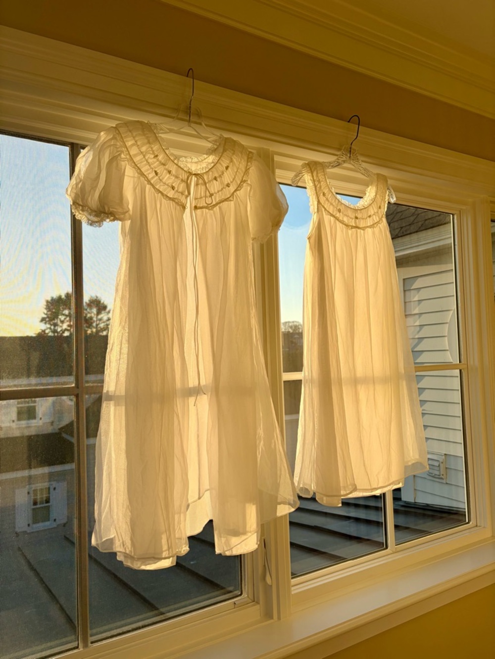 SOLD🤍Vintage Gotham Gold Stripe Peignoir Set White Sheer Nylon Nightgown & Robe